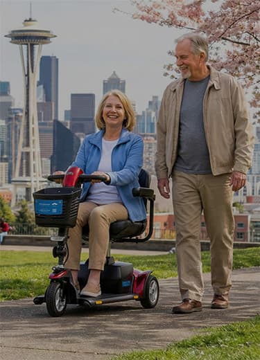 A woman using a mobility scooter in Seattle