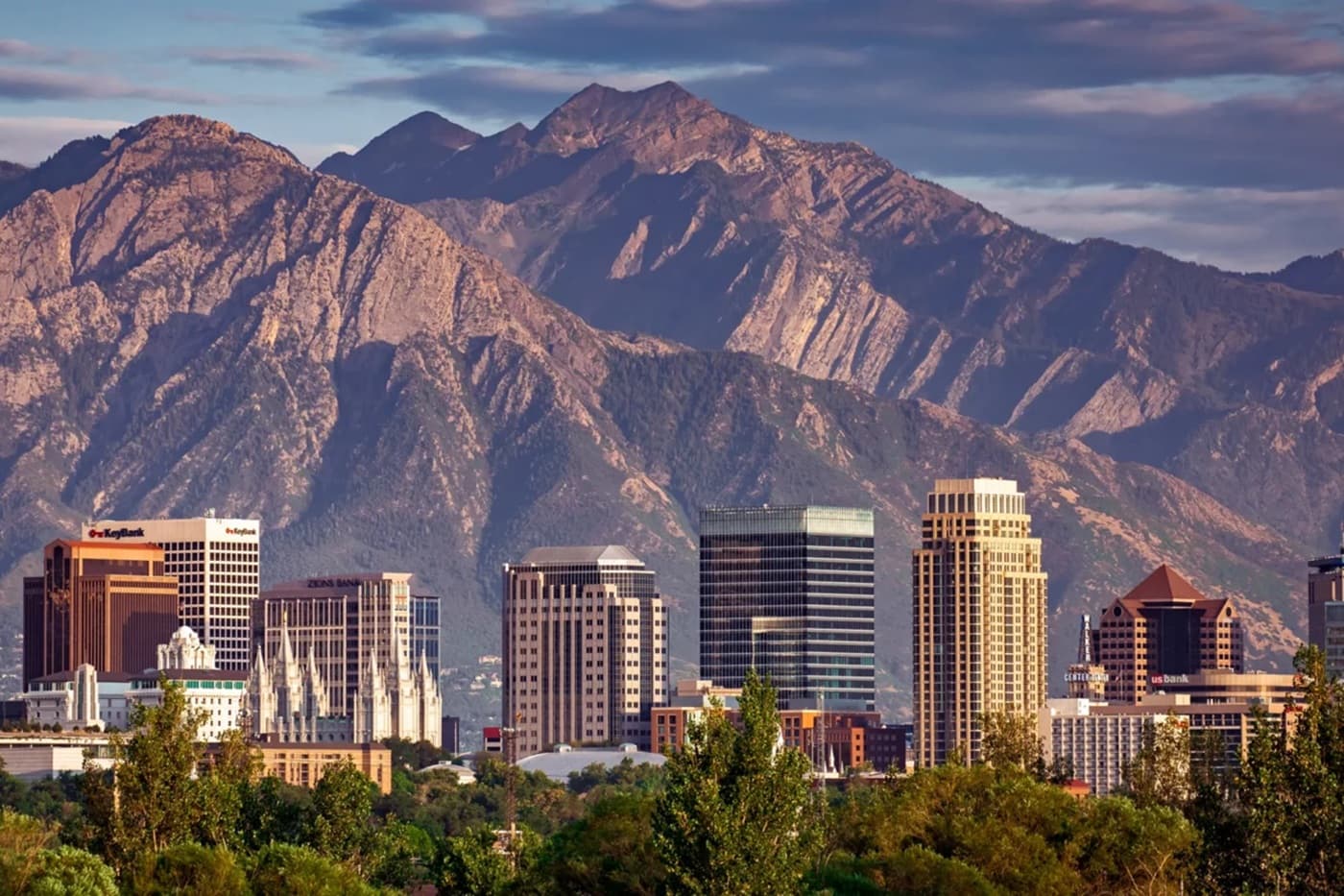 Salt Lake City Skyline and Mountains